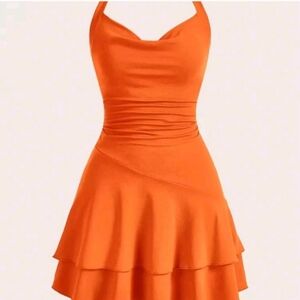 Chic Halter Neck Orange Mini Dress